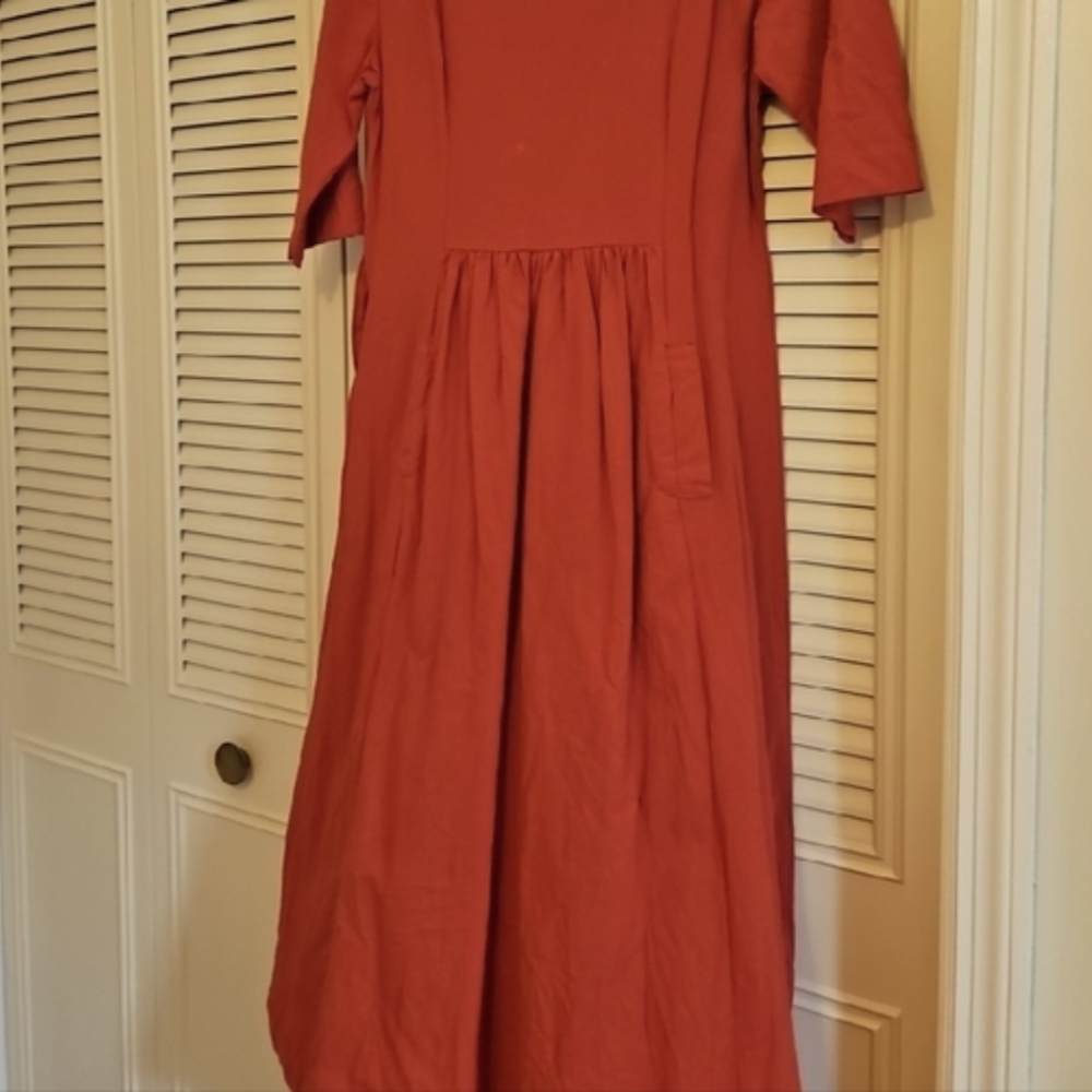 MISSLOOK Rust Orange Cotton Dress With 1/2 Sleeves And Pockets Size LARGE - Picture 3 of 11